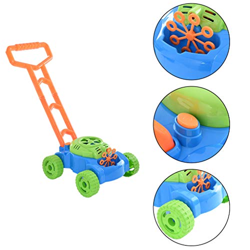 Binory US Fast Shipment Electronic Lawn Mower Bubble Machine Trolley Kids Outdoor Game Toys, Durable Bubble Blower Maker Encourages Pretend Play for Children Ages 3+ Indoor Outside Fun Sports(Blue)