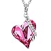 Menton Ezil Love Heart Pendant Necklace Made with Pink Rose Swrovski Crystals Gifts for Her Woman Fashion Jewelry