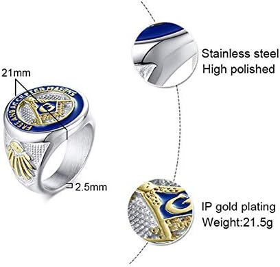 メンズ ステンレススチール フリーメイソンシンボル フリーメイソンリング シルバー ゴールド ブルー フリーメイソン シグネットリング バンド B07sflxjvf 5 338円