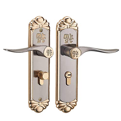 Zinc Alloy Door Handle Lock Set, European Style Durable Indoor Handle Silent Home Security Door Lock Kit Cylinder with Keys