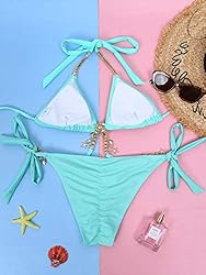 MakeMeChic Women's Halter Tie Side Triangle Bikini