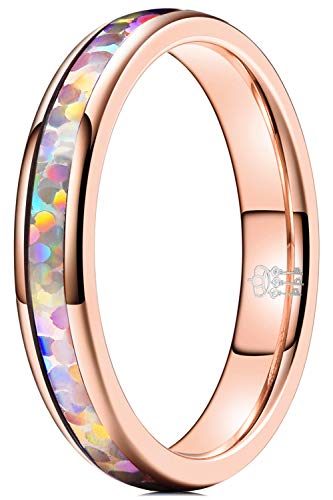 THREE KEYS JEWELRY 4mm Womens Tungsten Wedding Ring White/Red Imitated Color Stones Inlay Rose Gold Black Bands