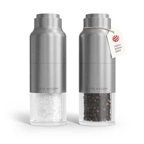 LARS NYSØM Salz und Pfeffermühle Set mit verstellbarem Keramikmahlwerk I Edelstahl Pfeffermühle und Salzmühle I Gewürzmühlen Set (Stainless Steel)