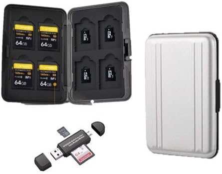 Premium SD Card Holder Bundle with Memory Card Reader by IVALLEY (Silver)