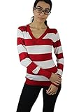 Alfa Global Women's Long Sleeve V-Neck Striped Ultra Soft Knit Sweater Top Red-White L