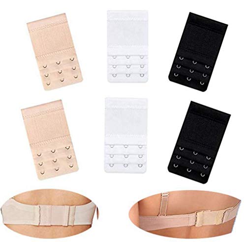 6Pcs Women Bra Extenders Bra Strap Extenders for Ladies Soft Bra Extension Strap Comfortable Set 3 Rows 3 Hooks Elastic Extender Black-Beige-White