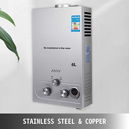 VEVOR 6L Propane Hot Water Heater 1.6GPM Stainless Steel Use Liquefied