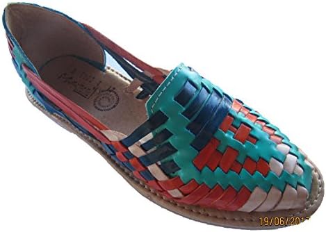 Leather Sandal Shoes (Huaraches) Women's Maxx Handmade (9, Turquise/Mult/Nat)