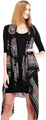 CCFW Various Pattern Long Scarf Vest with Uneven Open Asymmetrical Hem Vest Cardigan