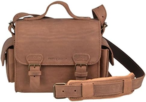 Ruitertassen Leather Brown Camera Case Camera Bag Saddle Leather with Inner Compartment Carry Handle and Shoulder Strap