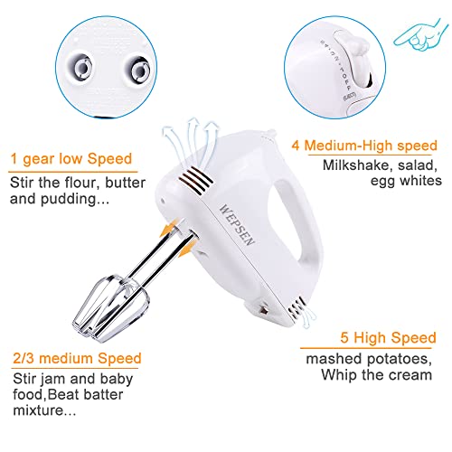 Electric Hand Mixer with Mixing Bowls Set, 5Speeds Handheld Mixers