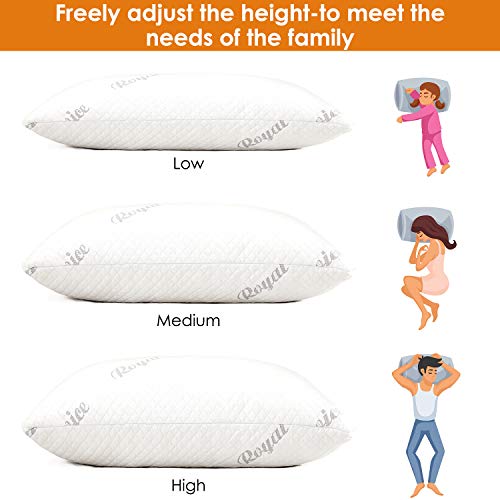 Bamboo Sleeping Pillow Shredded Memory Foam Pillow 2 Pack, Adjustable Bed Pillows for Sleeping