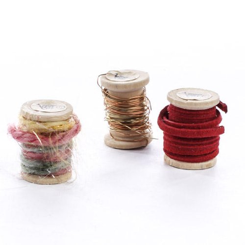 Set of 12 Assorted Miniature Spools of Assorted Wire, Soft Cord and Yarn for Crafting, Creating, and Embellishing
