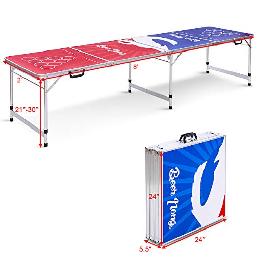 GYMAX Beer Pong Table, 8â€™ Folding Aluminum Game Party Table (Style B)
