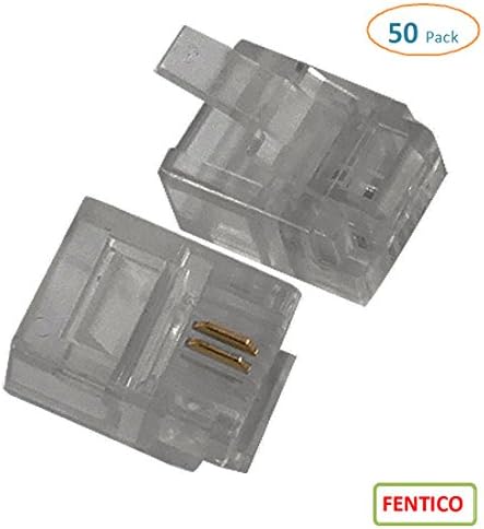 FENTICO™ 6P2C RJ11 Modular Transparent Clear Male Plug Crimp Connector for Standed Telephone Cord Cable Wire - (Pack of 50 Pcs)