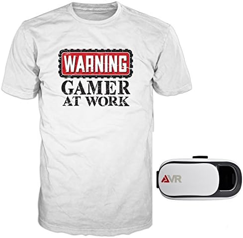 Warning: Gamer at Work Men's Graphic Funny Gamer T-shirt and VR Headset Value Pack Set