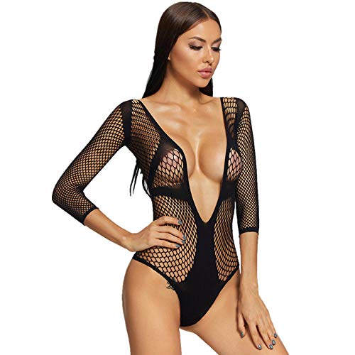 QPYUS-Lingerie-Intimo-Pagliaccetti-Sexy-della-Tuta-della-Tuta-Aderente-in-Rete-con-Scollo-A-V-Profondo