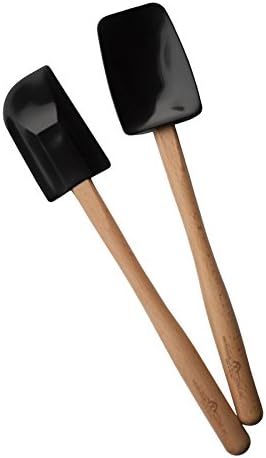 Heirloom Living 2-Piece Ultra-Pure Silicone Spatula and Spoonula Set - Wooden Handle - Made in the USA (Black)