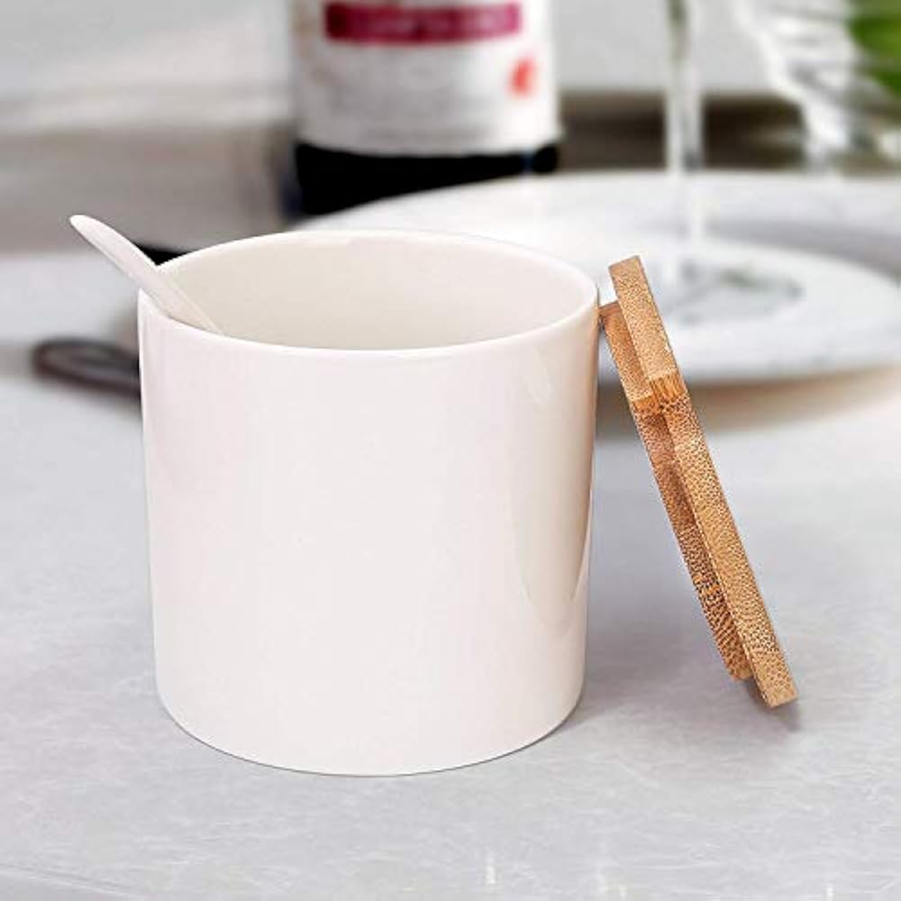 Condiment Pots Ceramic Food Storage Containers With Bamboo Lid Modern