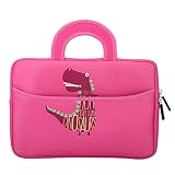MoKo Fire HD 10 Inch Kids Tablet Sleeve Case Bag, [Shock-Proof] Zipper Handle Pouch Portable Neoprene Cover for Amazon Fire HD 10 Kids Edition, Kindle Fire HD 10.1 Inch - Dinosaur Pink