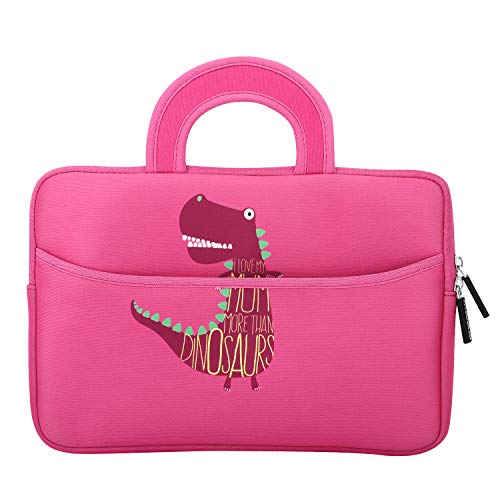 MoKo Fire HD 10 Inch Kids Tablet Sleeve Case Bag, [Shock-Proof] Zipper Handle Pouch Portable Neoprene Cover for Amazon Fire HD 10 Kids Edition, Kindle Fire HD 10.1 Inch - Dinosaur Pink
