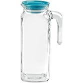 Bormioli Rocco Glass Frigoverre Jug With Teal Airtight Lid, 1 Liter, Pitcher With Hermetic Sealing, Easy Pour Spout Handle For Water, Juice, Iced Coffee & Iced Tea.