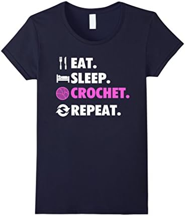 Womens Eat Sleep Crochet Repeat Funny Crafty T-Shirt Medium Navy