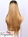 K’ryssma Ombre Synthetic Wig M03800 - Full Machine Made Long Straight Blonde Wig Black Roots Middle Parting Cheap Wigs for Women 22 inches + Wig Cap