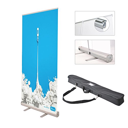 Display Factory USA DFU Retractable Roll up Banner Stand Includes Bag Aluminum Silver Exhibition Display Trade Show Sign Holder (3680")
