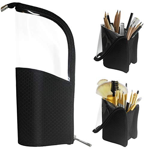 Black Travel Makeup Brush Holder, ANEMEL Pencil Pen Case Organizer Bag Clear Plastic Cosmetic Zipper Pouch Portable Waterproof Dust-Free Stand-Up Small Toiletry Stationery Bag with Divider 1 Black Travel Makeup Brush Holder, ANEMEL Pencil Pen Case Organizer Bag Clear Plastic Cosmetic Zipper Pouch Portable Waterproof Dust-Free Stand-Up Small Toiletry Stationery Bag with Divider