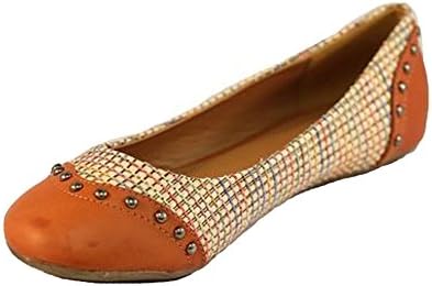 Passions Footwear Weave Brown Multicolor Woven Studded Flat (9)