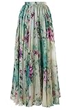 SHFZ Women's Chiffon Floral Pleated Midi Skirt Beach Long Dress Maxi Skirt