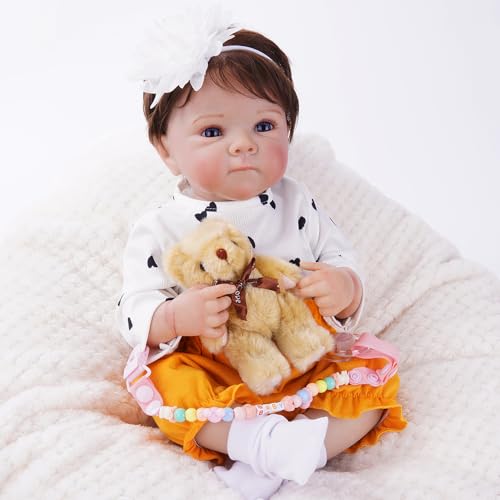 Brastoy Bebê Reborn Boneca Menina de Silicone 48cm Pintada Realista Original (Olhos Azuis)