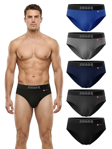 SWAGR 5 Pack Men's Super Combed Cotton Underwear Briefs | Classic TruComfort Fit | Powered by ZincShield Anti-Bacterial Tech | Aerflo Breathability | 4-way FlexStretch | SOXCO Style SG03