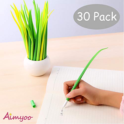 Aimyoo Pack of 30 Grass Shaped Ballpoint Black 0.5mm Gel Ink Rollerball Pen for School Home Office - Thumbnail 6