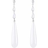 Gold Pearl Earrings Boho Charm Teardrop White Pearls Sparkly Crystal Rhinestone Waterdrop Droplet Long Lightweight Dangle Drop Earrings for Women Wedding Bridal Christmas Birthday Party Trendy Jewelry Gifts