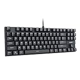 AUKEY Mechanical Keyboard, TKL Gaming Keyboard with Blue Switches, 87-Key 100% Anti-Ghosting with Metal Panel and Water Resistant Design for PC and Laptop, Black