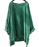 Yesno TG2 Women Crop Tops Blouse Casual Retro Loose Fit Oil Dyed Split Hi-Low Hem