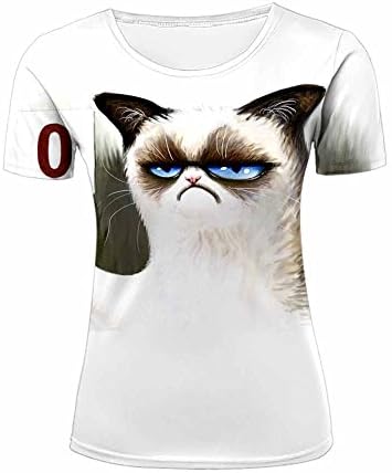 3D Print Women's Fashion Lifelike Cat Short Sleeve White Casual T-Shirts L