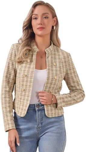 Women Tweed Jacket Frayed Cropped Jacket Womens Jackets Button