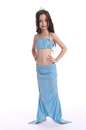 sophiashopping Girls 3pcs Swimmable Princess Mermaid Swimsuit Open Tail