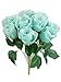 Sweet Home Deco 16'' Silk Rose Artificial Flower Bouquet (12 Stems/12 Flowers) Wedding Home Decorations (Teal)
