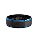Mens Wedding Band Two Tone Brushed Black Tungsten Ring 8mm Blue Step Edge Comfort Fit