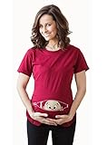 Womens Caucasian Peeking Baby Pregnancy Maternity T-shirt (Cardinal)