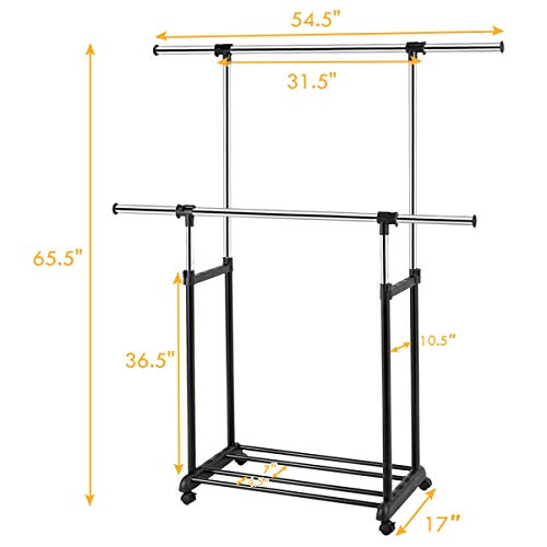 Tangkula Rolling Garment Rack, Heavy Duty Height Adjustable Clothes