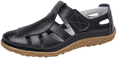 VESNIBA LLC Women's Flat Sandals Fashion Retro Soft Leather Flat Shoes Comfortable and Breathable