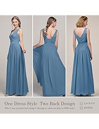 Alicepub Vestido largo de gasa con cuello en V para dama de honor, vestido de fiesta de graduación sin mangas