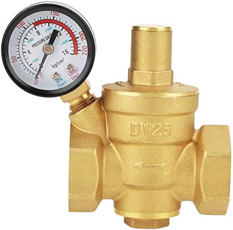 Water Pressure Regulator DN25 Brass Water Pressure Control Valve with Manometer, Adjustable Pressure Reducer, Reducing Valve
