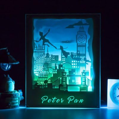 LED Night Light Desk Lamp Mural Wall Décor Table Frame Light Wireless Remote Control with 3D Paper Caving Design (Peter Pan)