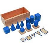 Adena Montessori Geometric Solids with Stand, Bases, and Box Materials Sensorial Educational Tools Preschool Equipment Early Learning Toy